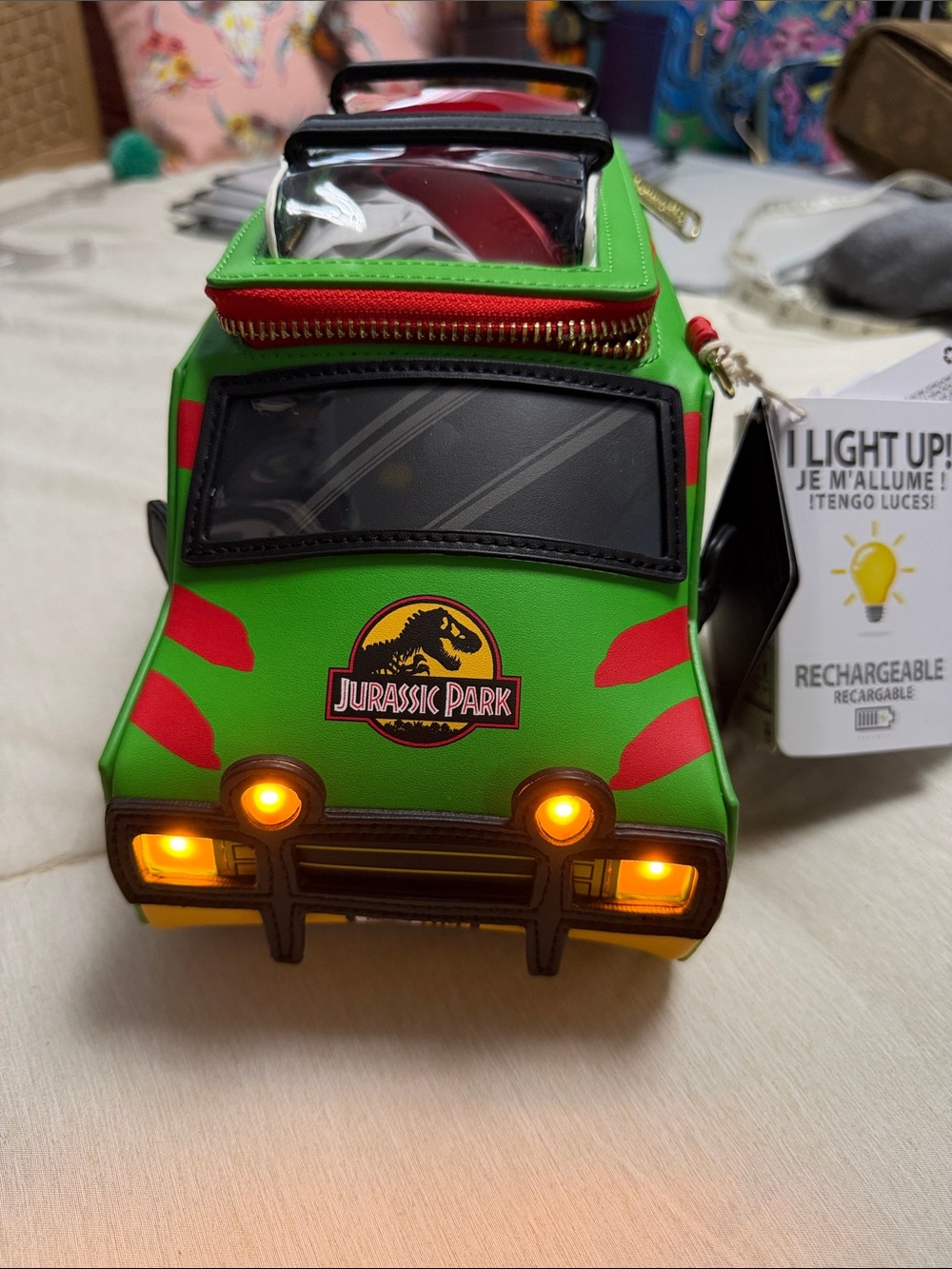 NWT Loungefly Jurassic Park Jeep Crossbody- Green/Red/Yellow - Picture 7 of 11